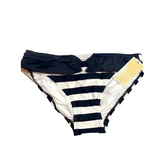 Michael Kors Womens Logo Ring Hardware Stripe Bikini Bottom Black/White Small - Picture 8 of 12